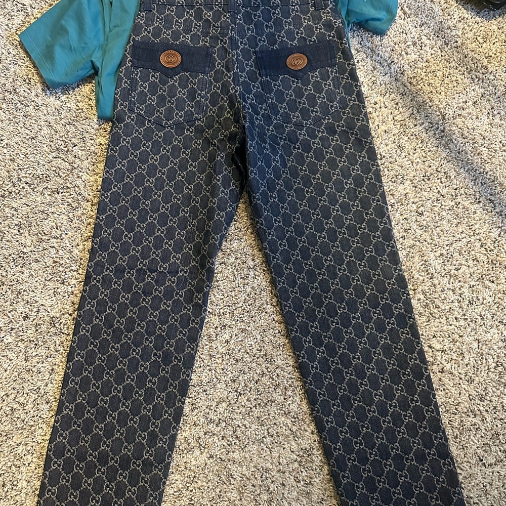 Gucci Teal Graphic Tee and Monogram Denim - Picture 5 of 7